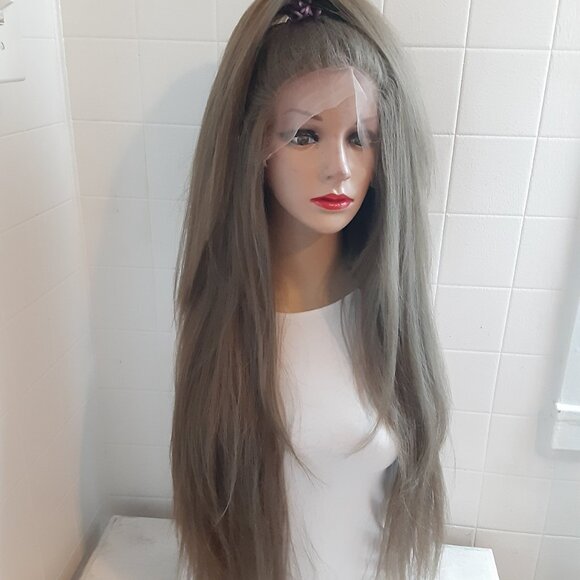 Ash brown lace front wig 28\'\' straight main image 4